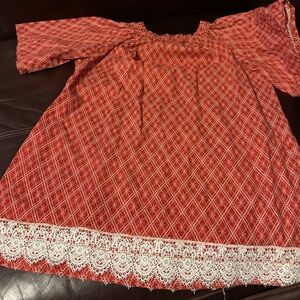 Charming Red Lace-Trimmed Kids Casual Dress